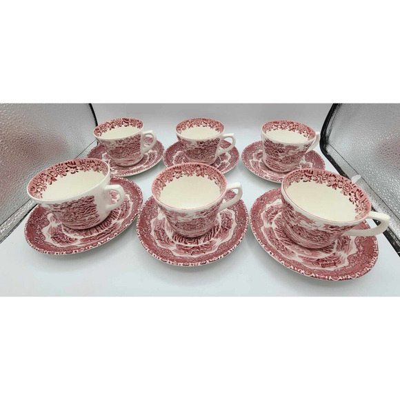 Vtg Grindley Red Staffordshire England Cups & Saucers Set of 6. English Country - Picture 14 of 14